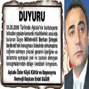 BERHAN ŞİMŞEK E GAZETE İLANIYLA KINAMA!